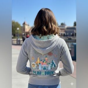 Disneyland Play in the Park Full Zip Hoodie - Gray with Embroidered Characters